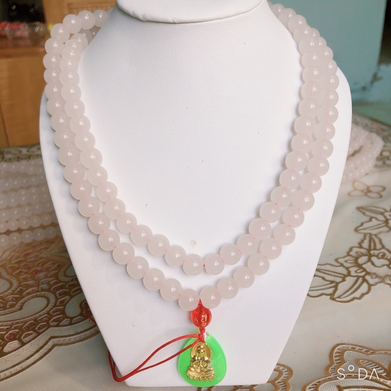 Tràng Hạt Đá Trắng Ngọc Cao Cấp 10ly 108 Hạt Mặt Phật Bà Quan Âm