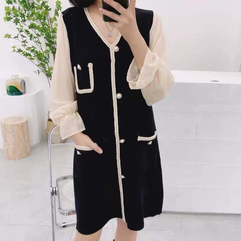 Đầm suông phối viền