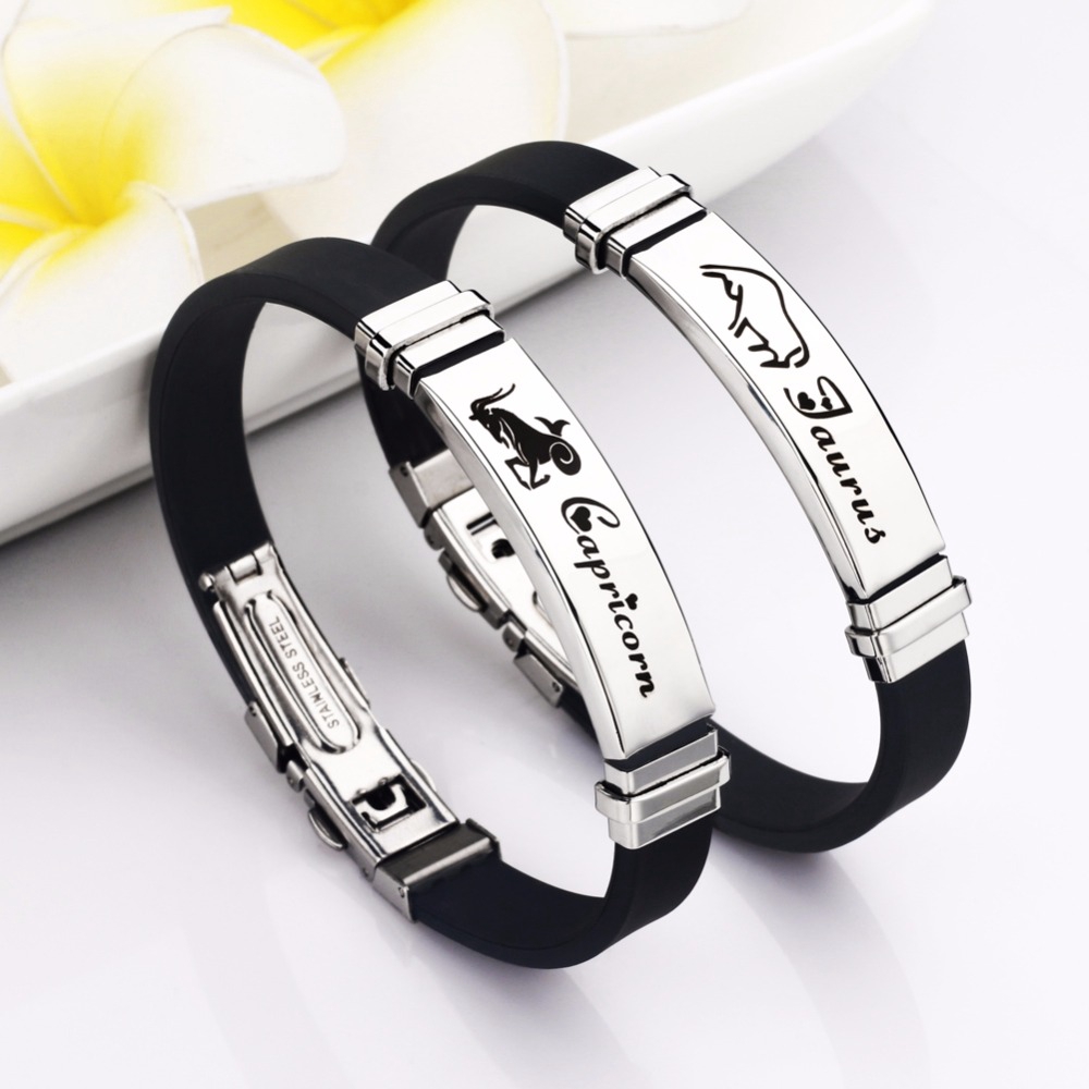 Set 2 Vòng Đeo Tay 12 Cung Hoàng Đạo Tùy Chọn Chất Liệu Thép Không Gỉ Phối Silicon