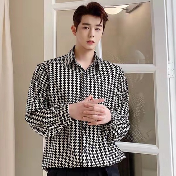 Thời trang nam giới trẻ tay áo dài cao cấp xu hướng áo sơ mi nam kẻ sọc giản dị
