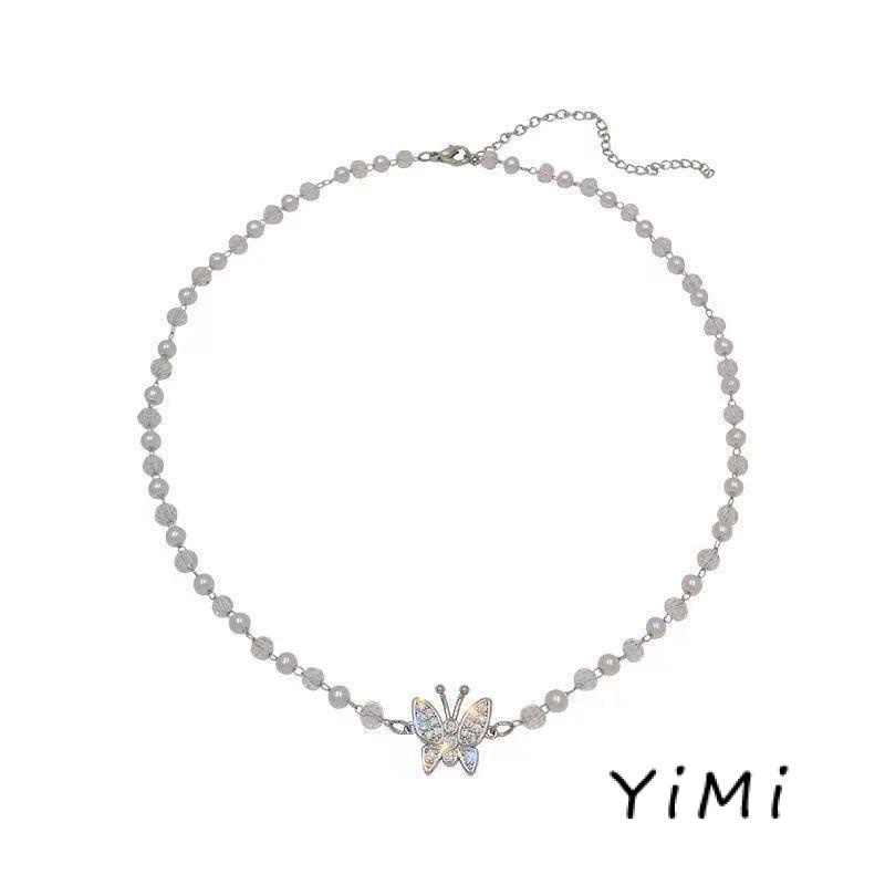 Vòng cổ Mặt Hình Bướm Hello Kitty Đính Ngọc Trai Cao Cấp Sang Trọng