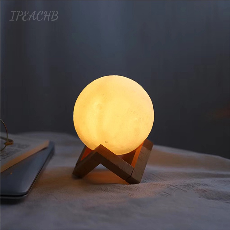 Đèn ngủ hình mặt trăng 3D tặng giá dỡ bằng gỗ để bàn trang trí, decor phòng ngủ độc đáo,quà tặng sinh nhật