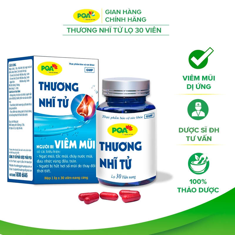 Thương Nhĩ Tử PQA Hỗ Trợ Thông Mũi, Giảm Hắt Hơi Và Đau Nhức Vùng Đầu Trán Hộp 30 Viên