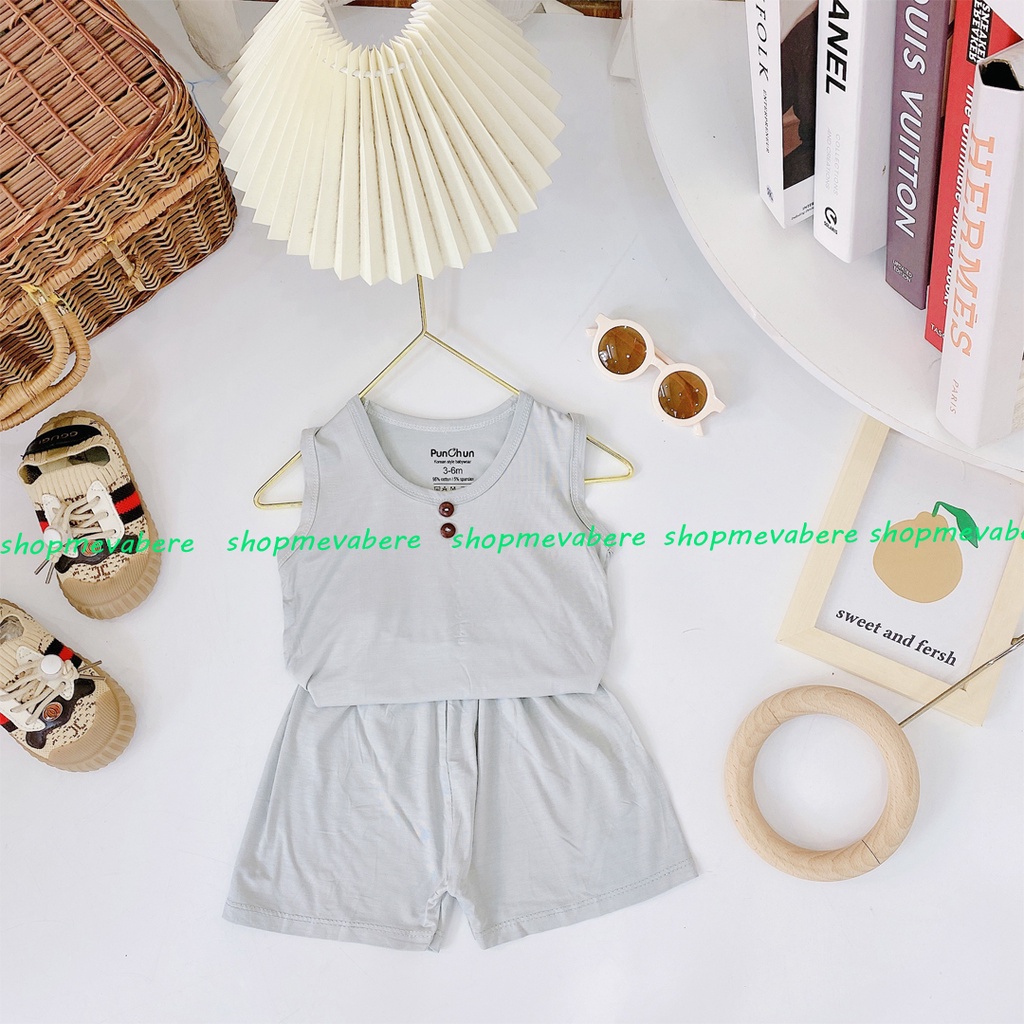 Bộ ba lỗ thun lạnh Punchun nhiều màu đáng yêu cho bé trai và bé gái 3-12kg, hàng đẹp, BO70