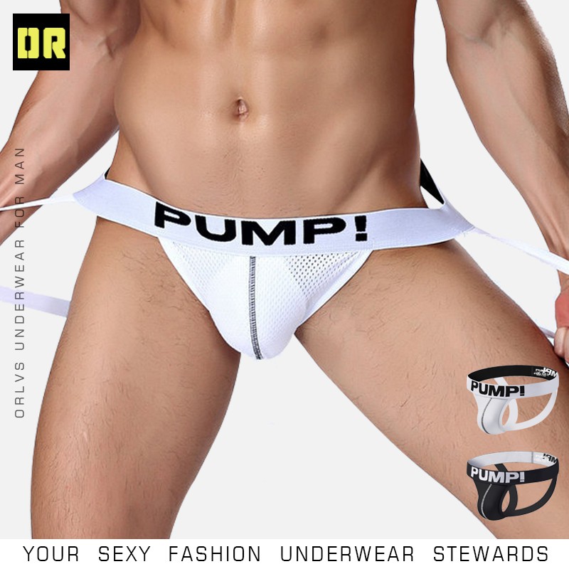 [ORLVS]PUMP Low waist Sexy Gay Jockstrap Men Thong Sports fashion Men underwear Breathable Quick dry Panties H588