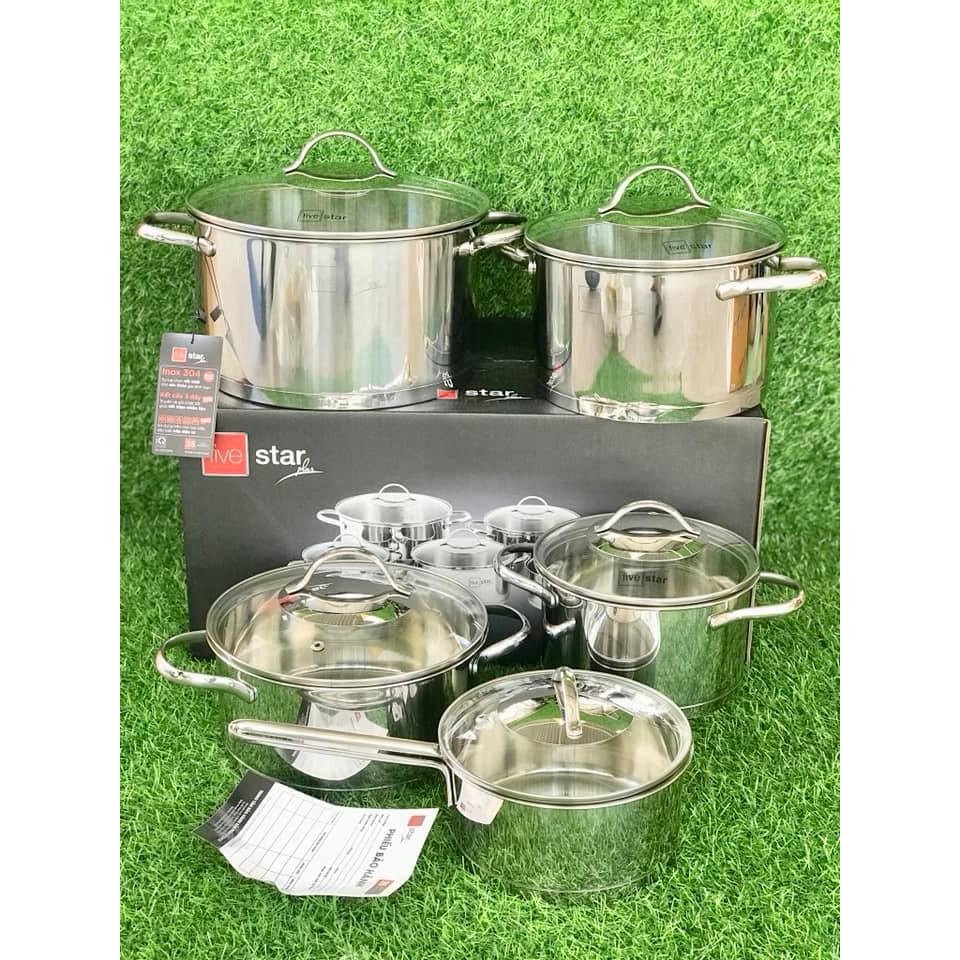 Bộ 5 nồi Inox cao cấp Fivestar Oval Kitchi nắp kính [ CHÍNH HÃNG] BẢO HÀNH 5 NĂM