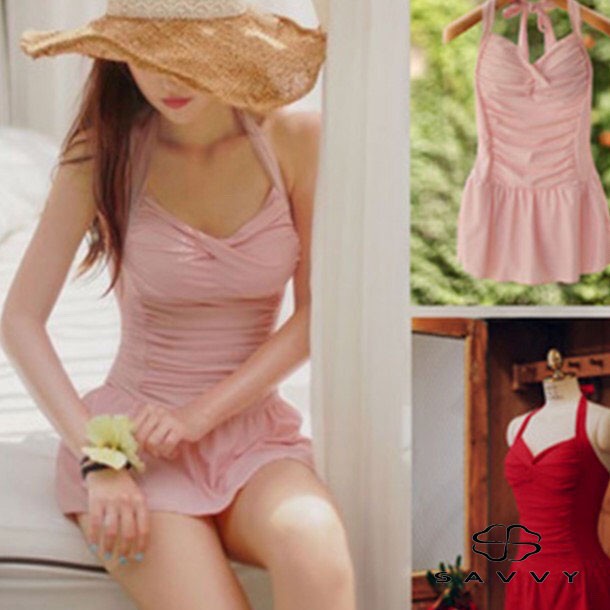 () Bikini, Đồ bơi nữ liền thân đỏ đen gợi cảm che khuyết điểm cao cấp chất thun lạnh - Hàng nhập khẩu