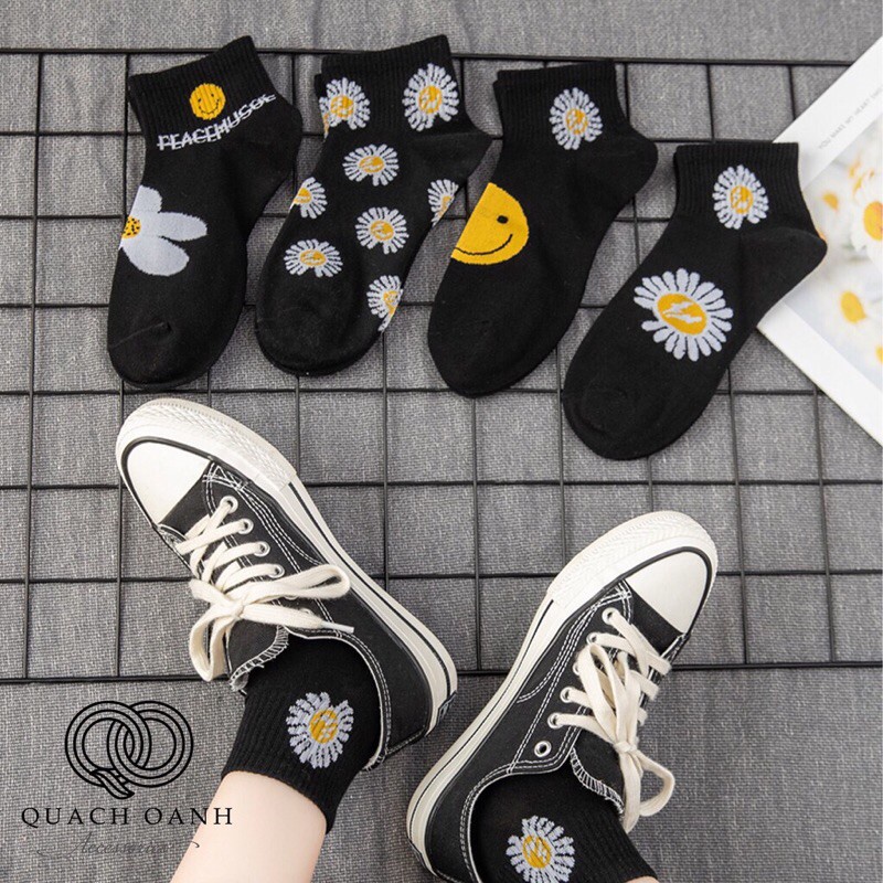 Tất hoa cúc đen trắng phong cách HQ ( 1 đôi)