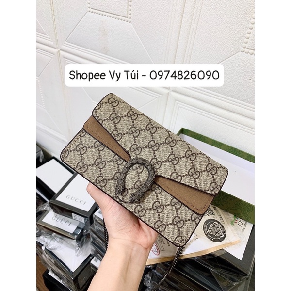 Túi đầu rồng hoa nâu đậm và nâu nhạt  xích đặc đẹp, full hộp