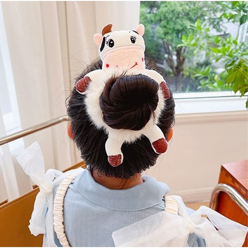 Dây buộc tóc cao su co giãn hình thỏ hoạt hình nhồi bông cho nữ