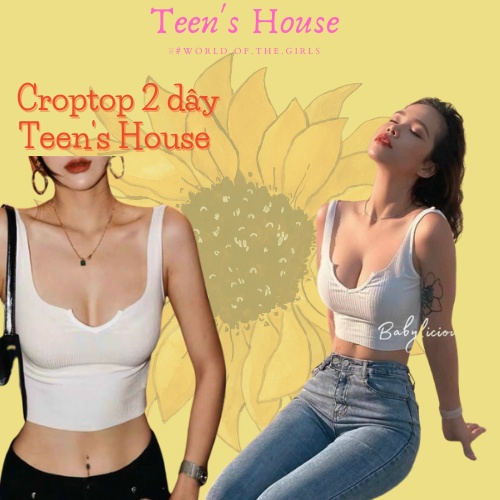 ÁO CROPTOP 2 DÂY XẺ NGỰC Len tăm Hot Summer Teen's House
