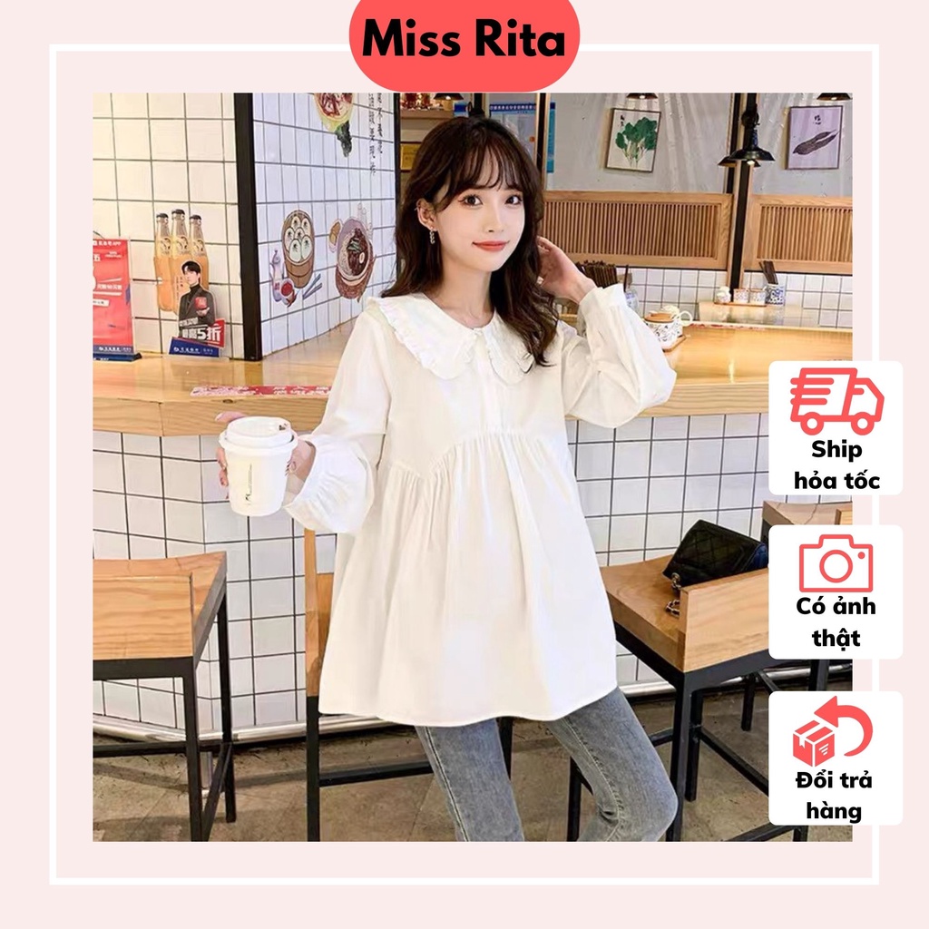 Áo babydoll thiết kế MISS RITA Áo bầu công sở tay dài cổ sen tròn thiết kế bởi Miss Rita