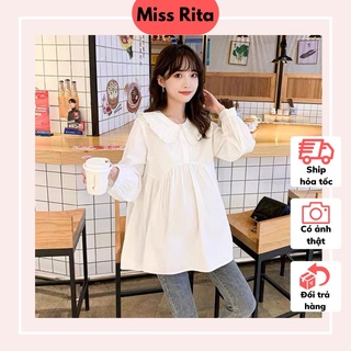  Áo bầu thu đông xinh babydoll thiết kế Áo bầu công sở tay dài cổ sen tròn thiết kế by Miss Rita 