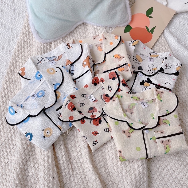 Bộ pizama chất đũi xốp mát cho bé,bộ pizama cộc tay cho bé trai bé gái