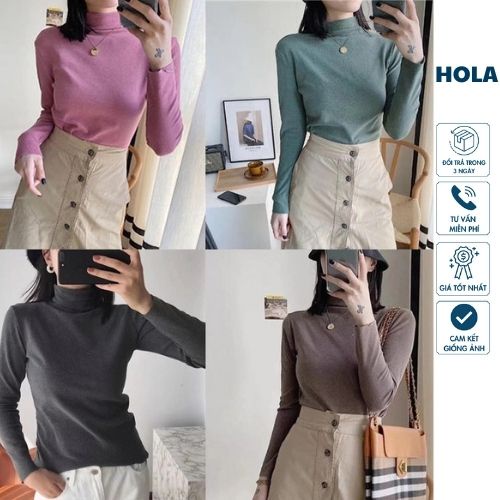 Áo len nữ 🌸 Áo len tăm cổ ba phân hàng Quảng Châu mềm mịn loại 1 Áo len lông cừu HOLASTORE