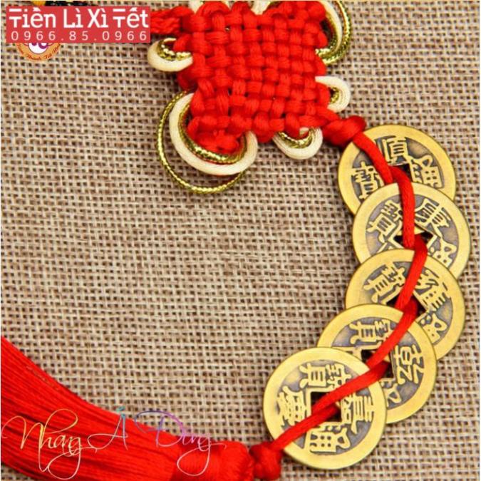 Chuỗi đồng tiền xu Ngũ Đế phong thủy chiêu tài rước lộc may mắn (xâu 5 xu)
