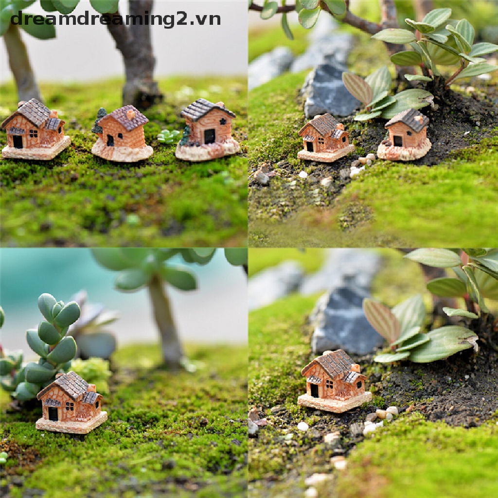 Set 3 Mô Hình Ngôi Nhà Nhỏ Xinh Trang Trí Sân Vườn