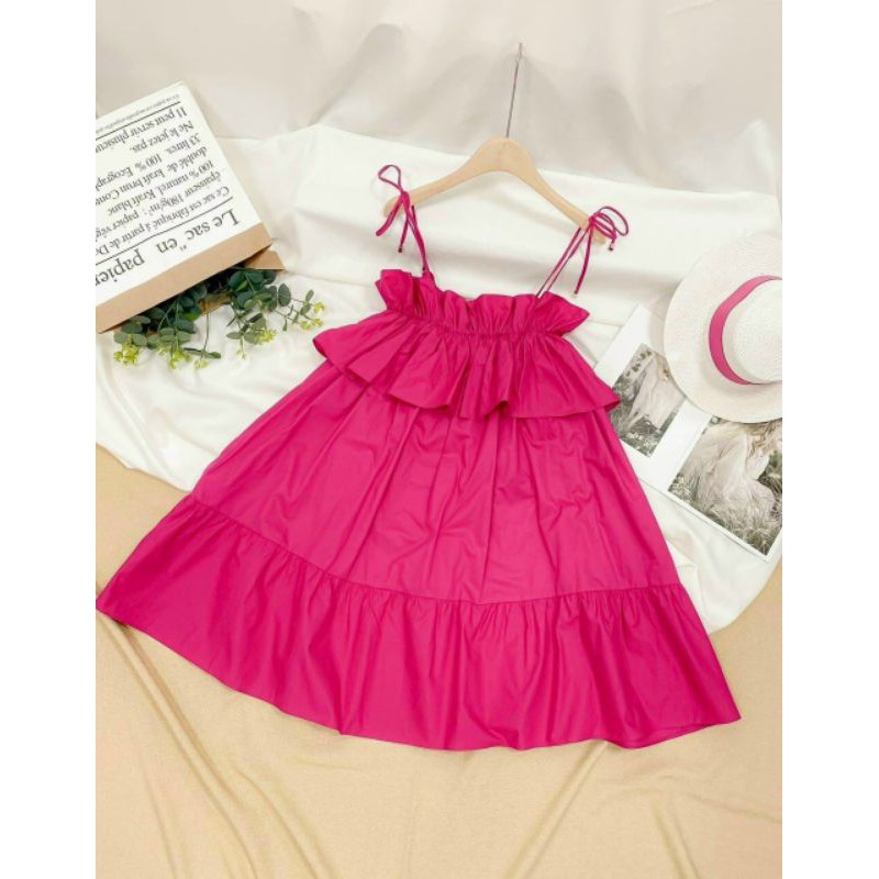 Đầm 2 dây tiểu thư bèo dáng babydoll