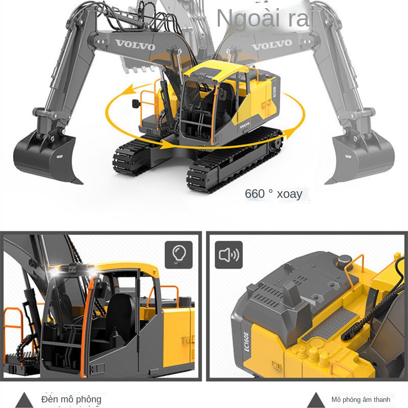 △Máy xúc Double Eagle Cậu bé Kỹ thuật Xe Đồ chơi điện lớn có thể sạc lại cho trẻ em Máy xúc điều khiển từ xa bằng hợp ki