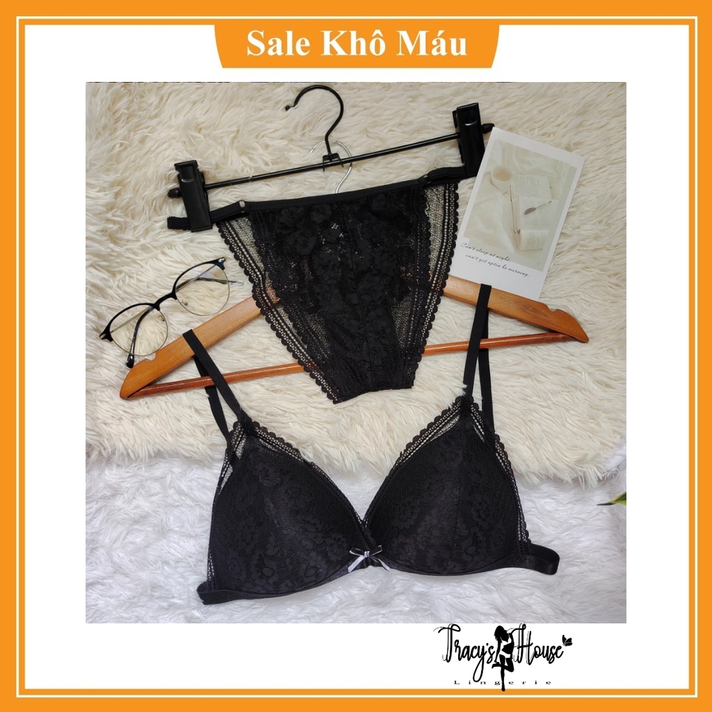 [Big Size] Set Bra - Bralette voan sexy không gọng, mút mỏng - Đồ lót nữ màu đen