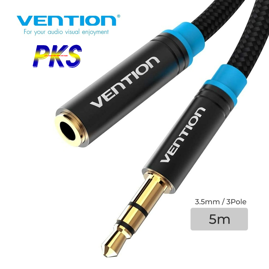 Cáp AV nối dài loa 3.5mm bọc lưới cao cấp dài 5m chính hãng Vention VAB-B06-B500-M