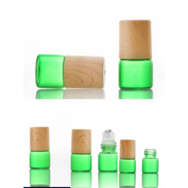 1 Chai sanh lá 1ml bi thép Nắp vân gỗ, lọ mini thủy tinh đựng tinh dầu chiết nước hoa mẫu thử tiện dụng bỏ túi ví bóp