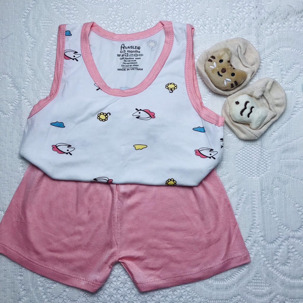 Bộ ba lỗ sát nách cho bé sơ sinh AVALER chất thun lạnh túi zip cực mềm mát phù hợp với trẻ em 4-15kg