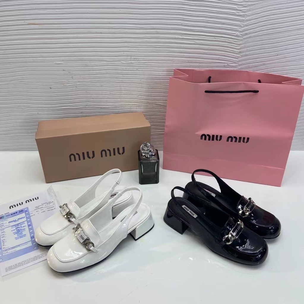 Xăng đan miu miu 3 phân da bóng cao cấp 2 màu