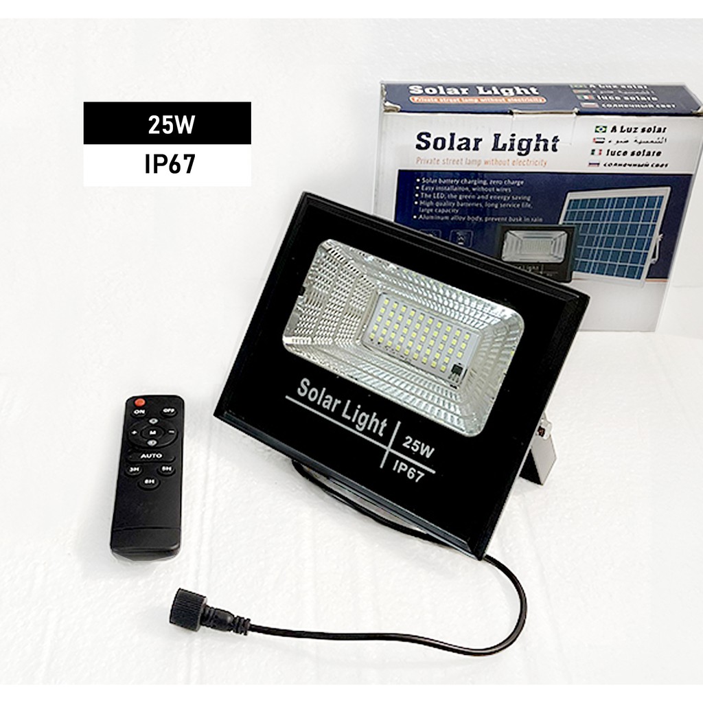 Đèn pha năng lượng mặt trời 25w không tấm solar (kèm remote + dây) -  Giá sỉ rẻ nhất thị trường