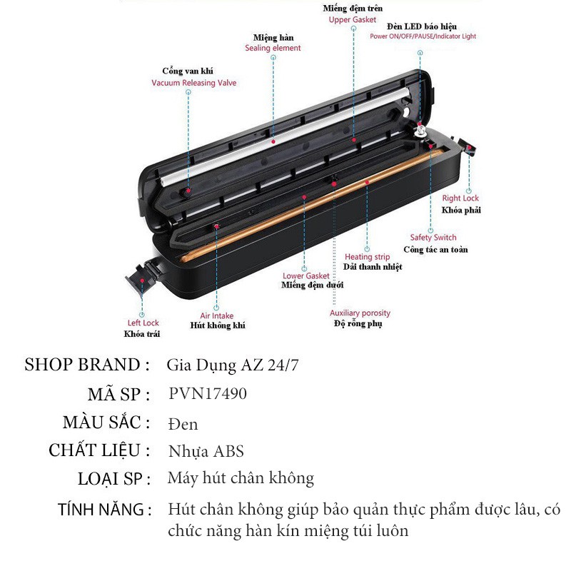 Máy hút chân không thực phẩm mini kiêm hàn miệng không kén túi Vacuum Sealer giúp bảo quản thực phẩm MiibooShi PVN17490