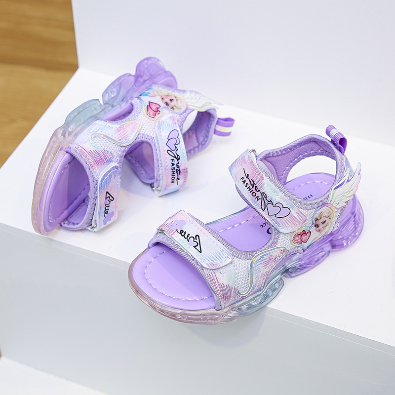 Giày có đèn cho bé gái họa tiết công chúa Elsa kiểu quai ngang