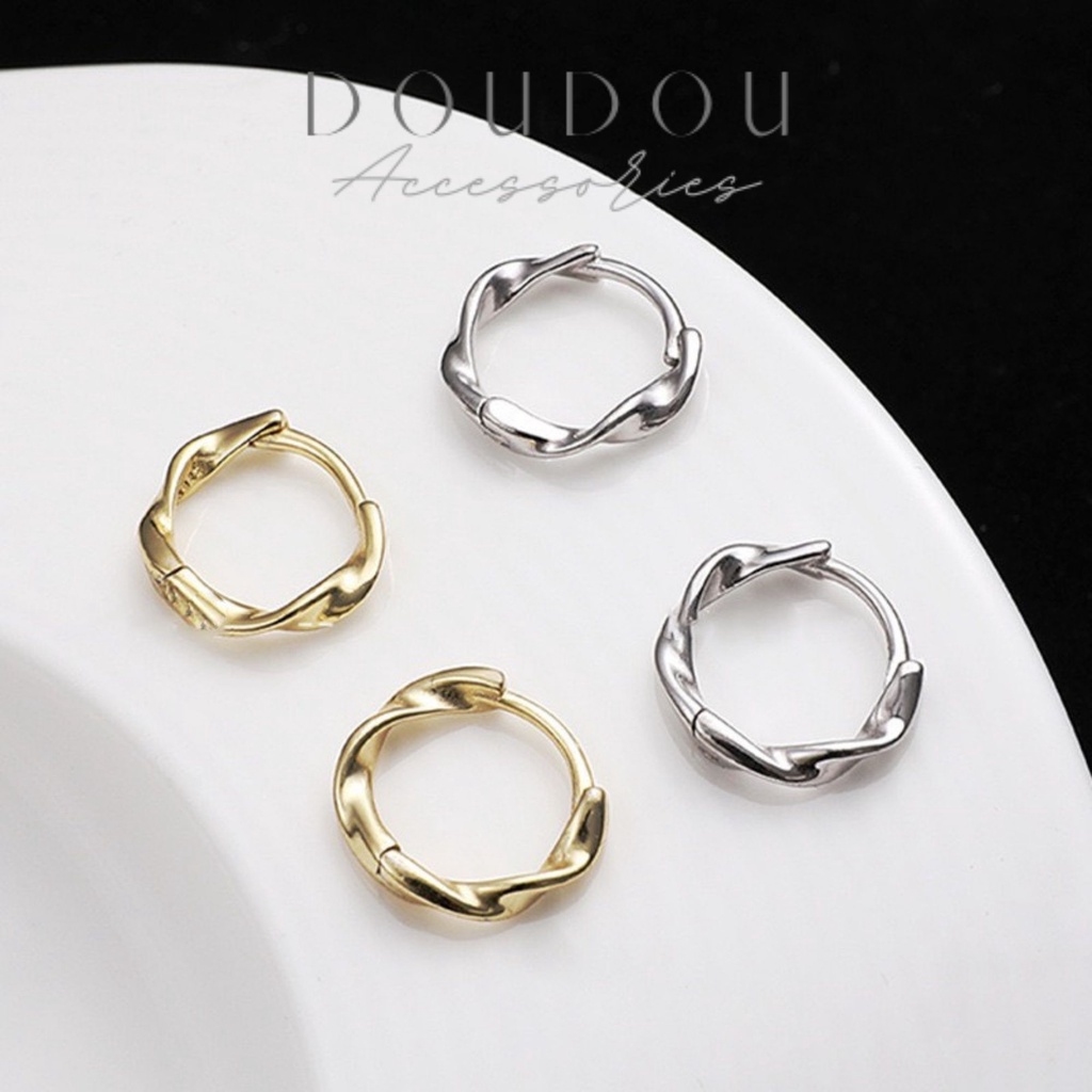 Bông tai nữ tròn chất liệu bạc 925 Doudou Phụ kiện Khuyên hoa tai ôm sát cá tính phong cách Hàn Quốc thời trang EH002