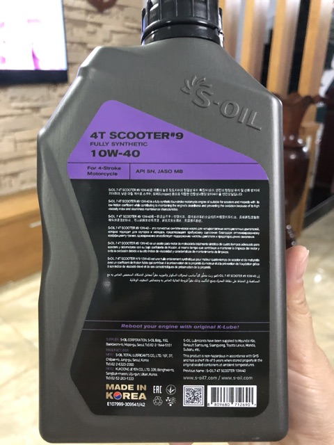 Thùng nhớt Tay Ga S-Oil 10W40 0,8L