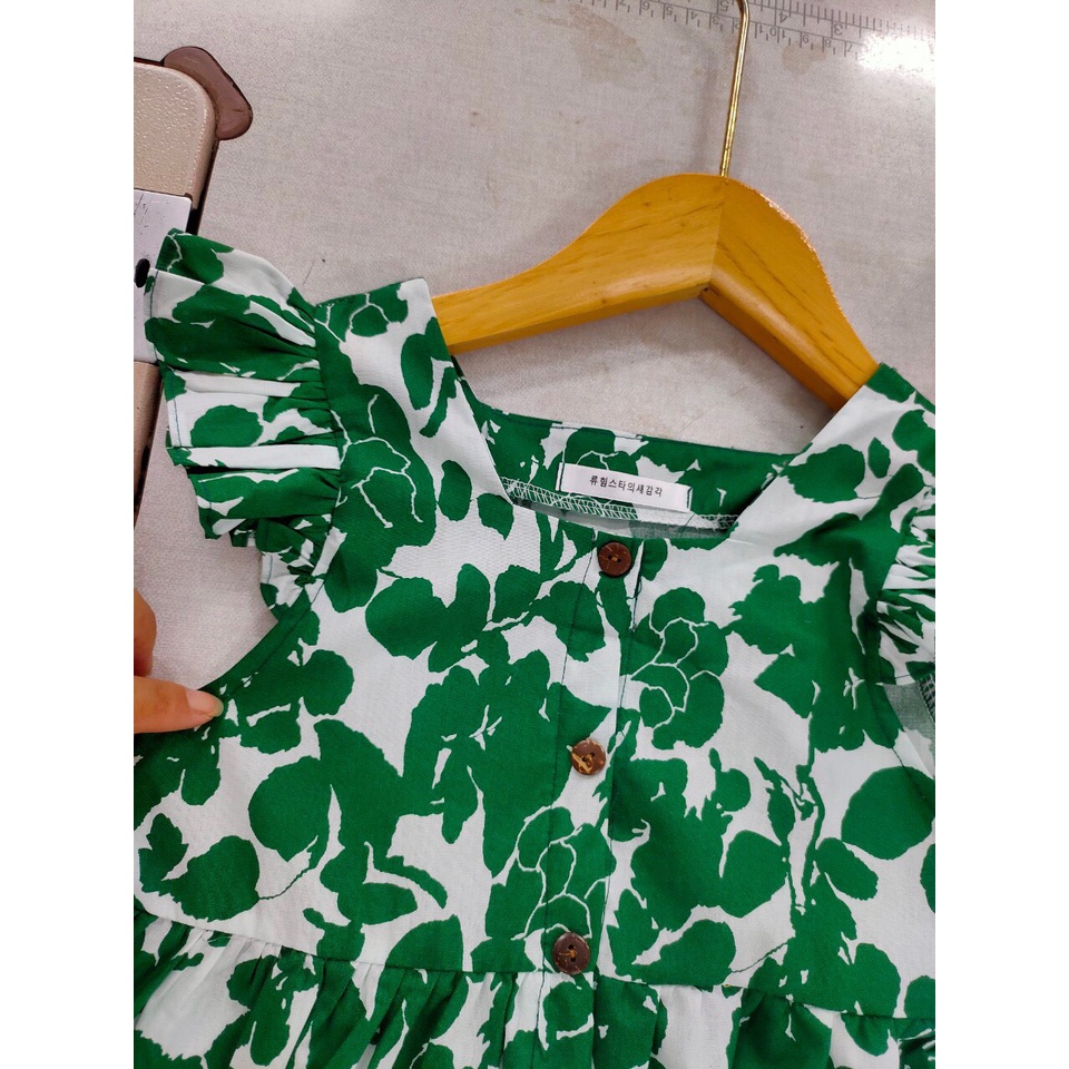 Đầm Bé Gái Hml (12-40KG) Chất Thô Hàn Xanh Mềm Mát Tay Cánh Tiên, Váy Cho Bé Gái Sai Đại Từ 2-10 Tuổi Mã A24