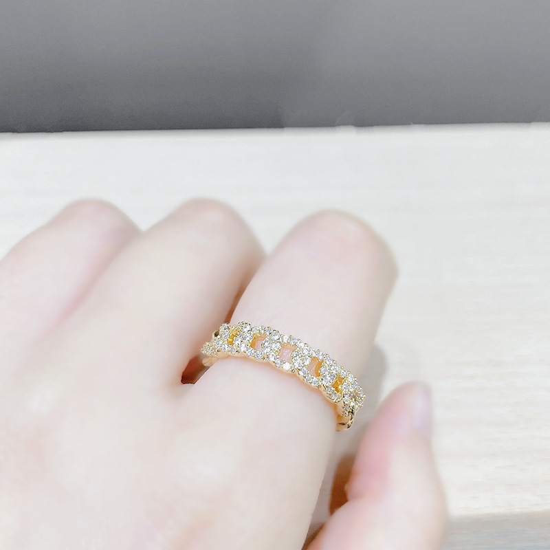 Thời trang Nhật Bản và Hàn Quốc cá tính vàng rỗng xoắn mở nhẫn nữ vi chạm khảm zircon thiết kế ngách nhẫn ngón trỏ nhẫn
