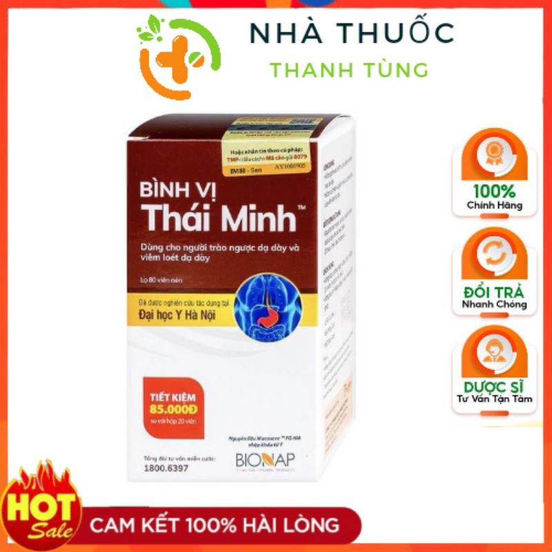 Bình Vị Thái Minh - lọ 80 viên- Giảm Trào Ngược Dạ Dày, Giảm Thiểu Các Biểu