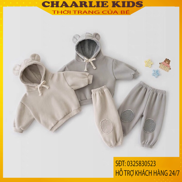Bộ Hoodie Dài Tay Hình Tai Gấu Trẻ Em Cho Bé Trai Và Bé Gái Chất Nỉ Lót Bông Dày Dặn Ấm Áp Thời Trang Trẻ Em Chaarlie.st