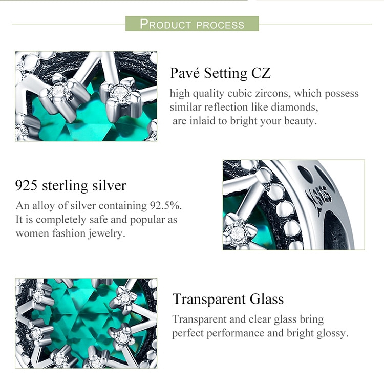 Hạt xỏ vòng tay Bamoer Scc308 bằng bạc 925 họa tiết bông tuyết đính đá sang trọng