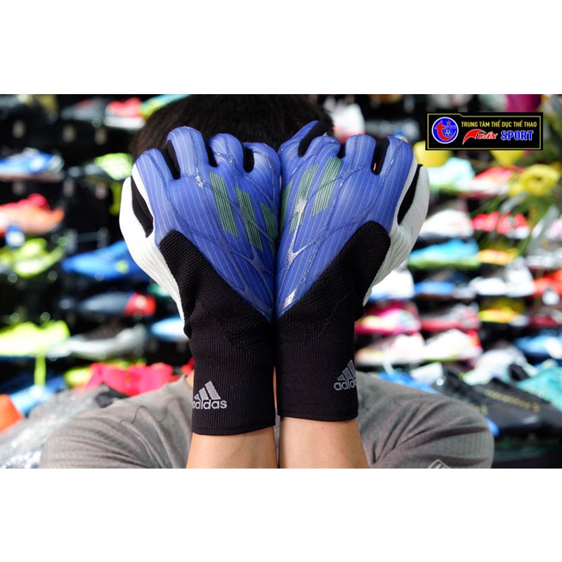 Găng Tay thủ môn AD@IDAS X GL PRO(không xương) - tím xanh(size8-9-10)