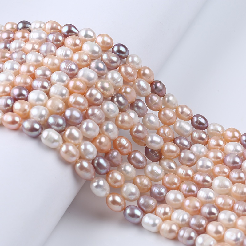 Hạt Ngọc Trai Tự Nhiên 8-9mm Màu Trắng Hồng Tím / Nước Ngọt Hình Gạo Ba Màu Tự Nhiên Phụ Kiện diy