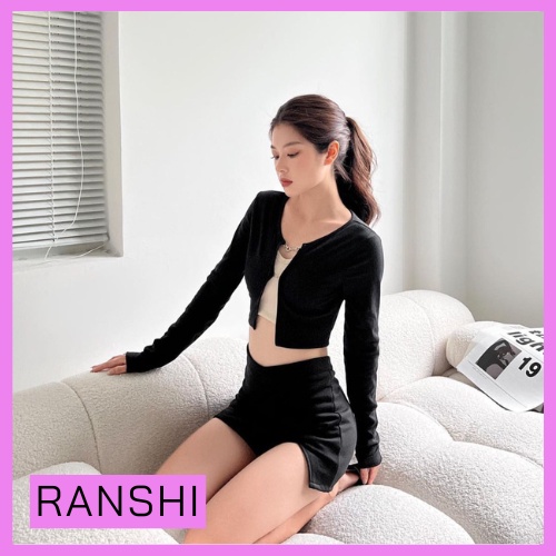 [Hàng Loại 1] Set Áo Croptop Móc Cài Mùa Hè RANSHI Áo Khoác Dài Tay (Kèm áo 2 dây) Chất Mặc Mát Siêu Cá Tính - RA068