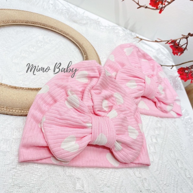 Mũ turban đính nơ màu hồng tươi cho bé gái 6-10kg MTB86 Mimo Baby