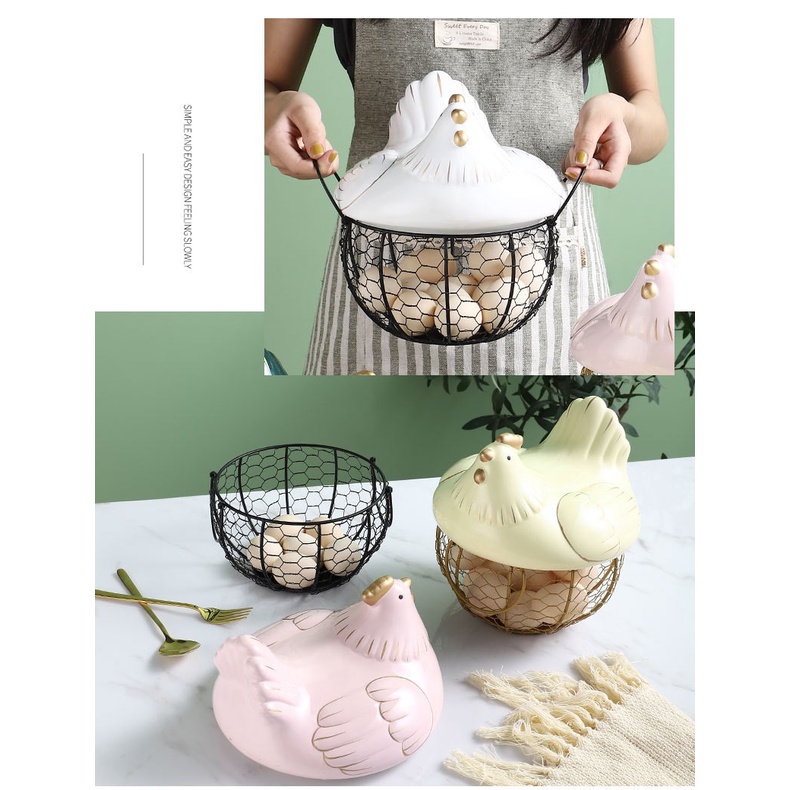 Giỏ đựng trứng gà mái decor siêu xinh hàng cao cấp tráng men