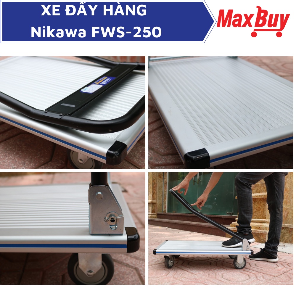 Xe đẩy hàng kéo hàng 4 bánh chống ồn sàn nhôm tay cầm thép Nikawa FWS-250 tải trọng 250kg bảo hành 12 tháng