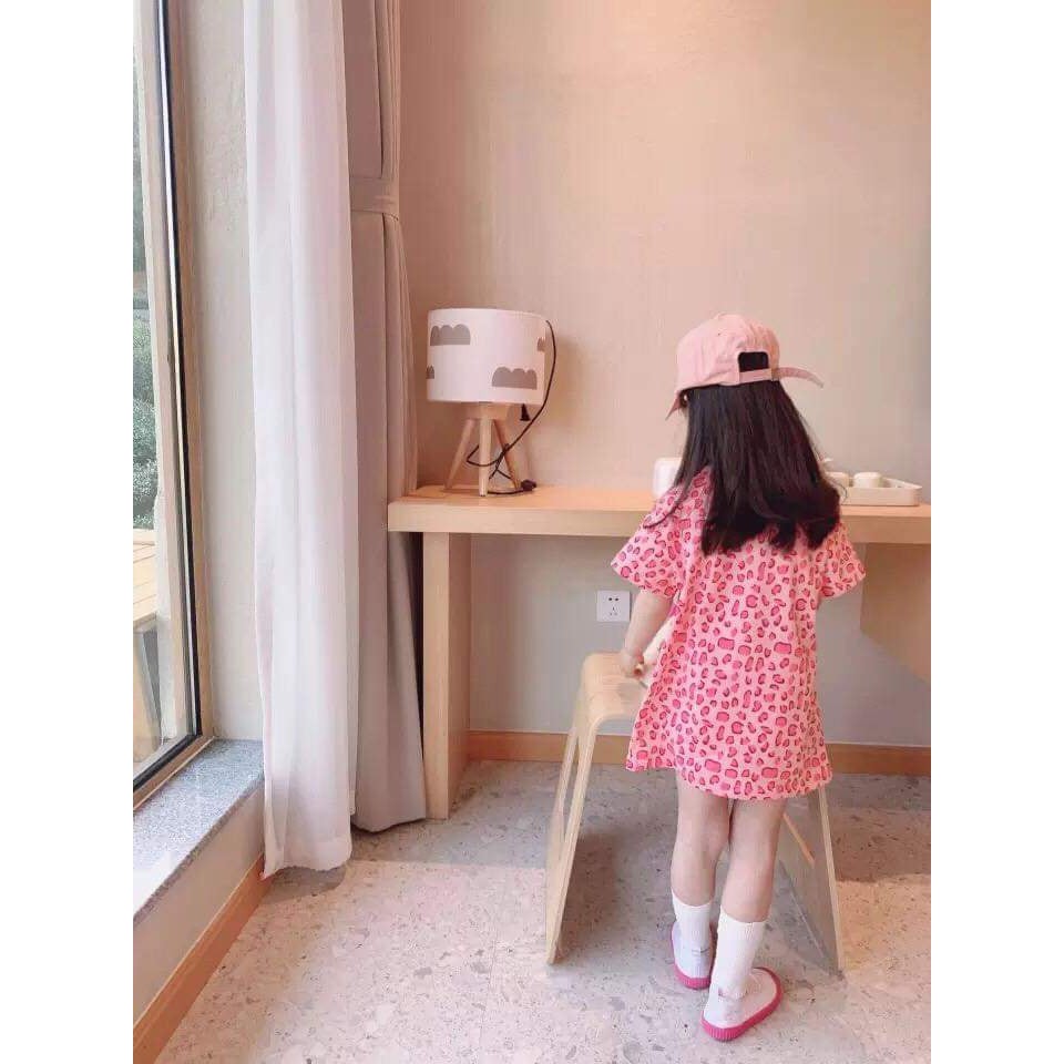 Đầm da beo hồng bé gái (hàng QC)