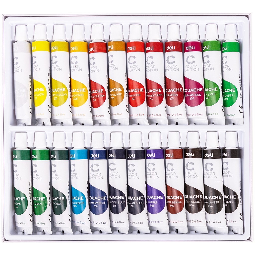 Màu nước Gouache dạng tuýp 24 màu Deli C11-24