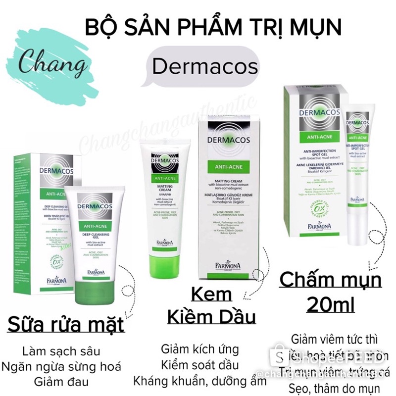 Combo sữa rửa mặt và kem ngừa mụn dermacos farmona cho da dầu mụn