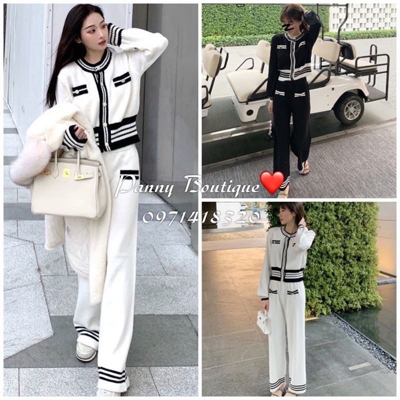 Bộ len cardigan + quần phối đen trắng, style ulzzang Hàn Quốc🌻 Panny Boutique 🌻