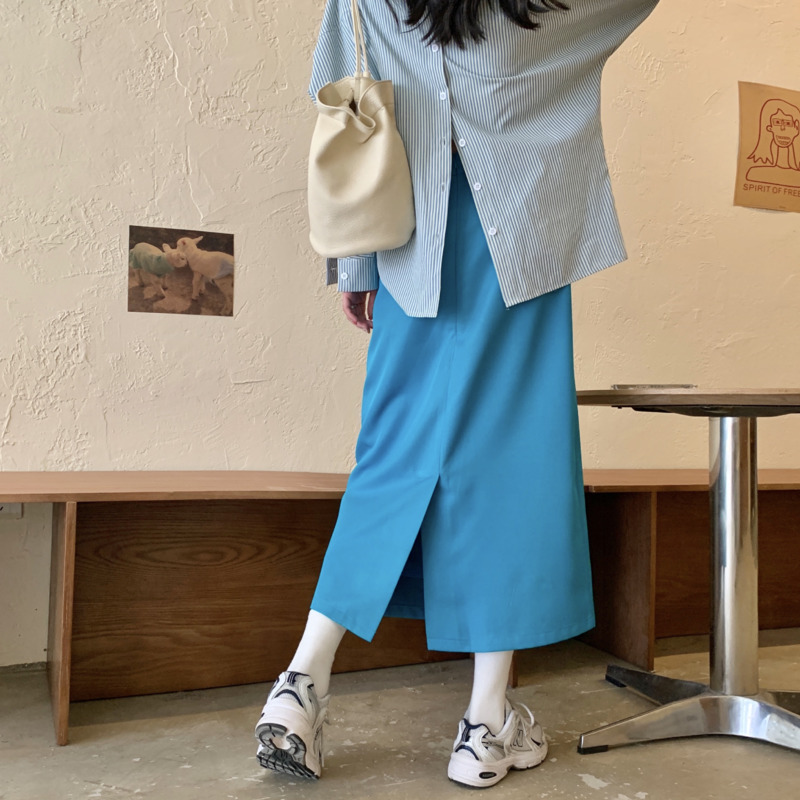 Spot  summer  western style  split ends  high waist  drape  skirt + blue  stripes  shirt | BigBuy360 - bigbuy360.vn