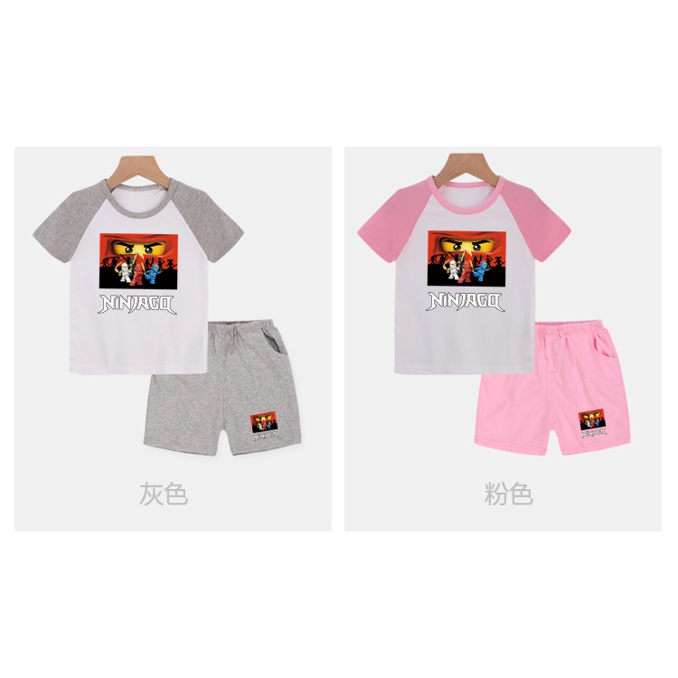 Bộ Áo Thun Cotton Tay Ngắn In Hoạt Hình Ninjago + Quần 6 Màu Cho Bé